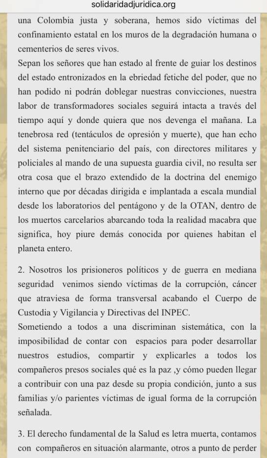 Guerrilleros presos en La Picota se declaran en huelga de hambre Guerrilleros presos en La Picota se declaran en huelga de hambre