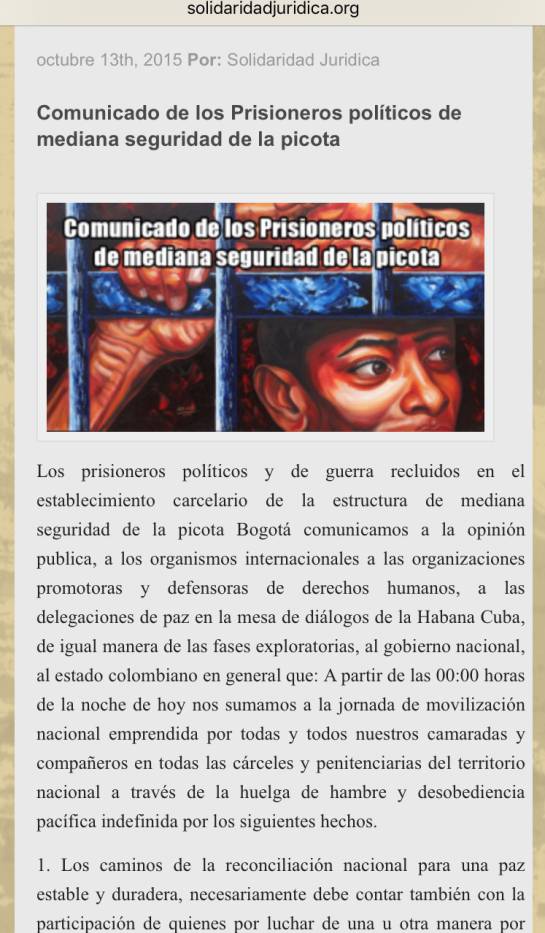 Guerrilleros presos en La Picota se declaran en huelga de hambre Guerrilleros presos en La Picota se declaran en huelga de hambre