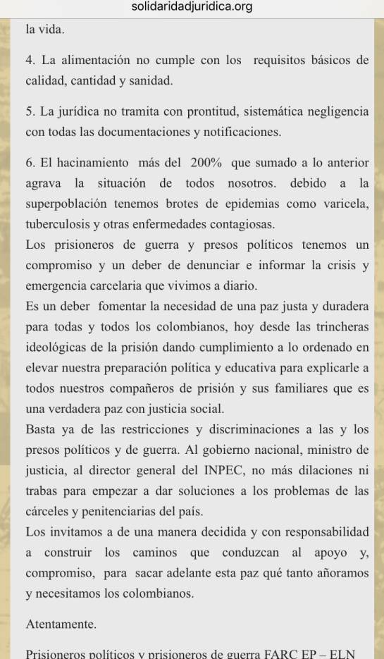 Guerrilleros presos en La Picota se declaran en huelga de hambre Guerrilleros presos en La Picota se declaran en huelga de hambre
