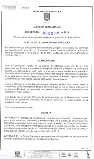 Implementan operativos de control en Manizales por el Día de la Virgen del Carmen Implementan operativos de control en Manizales por el Día de la Virgen del Carmen