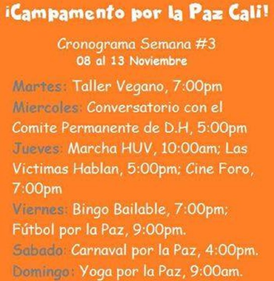 Avanzan las actividades en Campamento por la Paz en Cali Avanzan las actividades en Campamento por la Paz en Cali