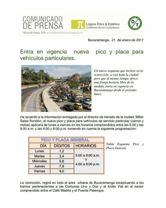 Pico y placa en Bucaramanga: 600.000 vehículos entrarán en pico y placa en Bucaramanga Pico y placa en Bucaramanga: 600.000 vehículos entrarán en pico y placa en Bucaramanga