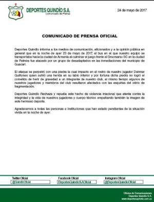 Varios hinchas del Quindío que viajaban en otro bus también fueron agredidos Varios hinchas del Quindío que viajaban en otro bus también fueron agredidos