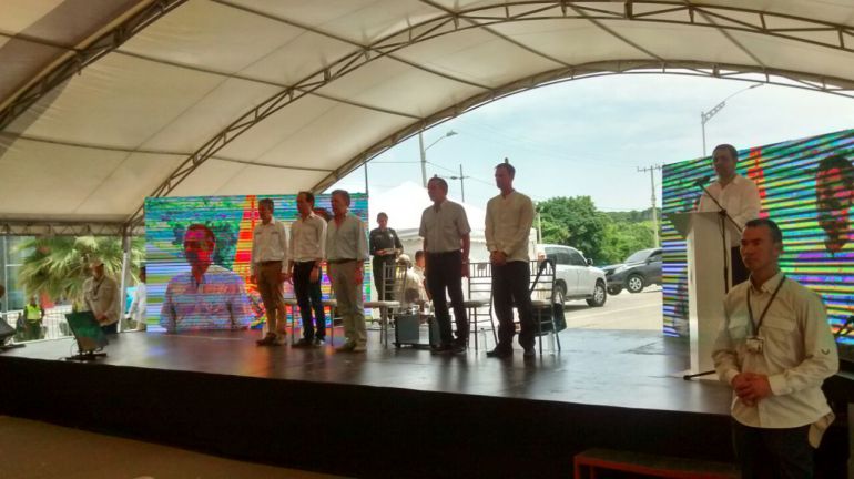 El Presidente Juan Manuel Santos durante el acto de inauguración de la ampliación de la carretera de la Circunvalar en Barranquilla.