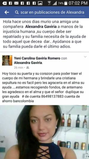 Repatriada: El Cuerpo de Alexandra Gaviria será repatriado desde las islas holandesas Repatriada: El Cuerpo de Alexandra Gaviria será repatriado desde las islas holandesas