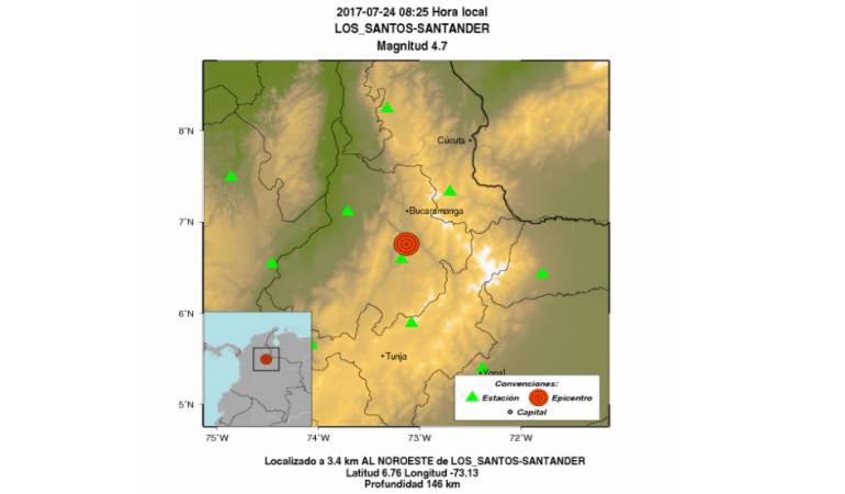Sismo de 4.7 grados sacudió a Santander este lunes
