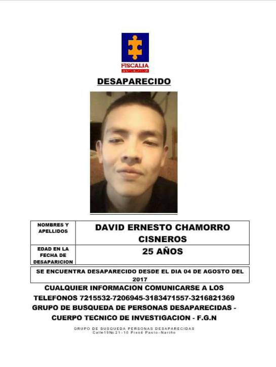 Asesinato joven desaparecido en Pasto: Hallan sin vida a joven de 25 años que estaba desaparecido en Pasto Asesinato joven desaparecido en Pasto: Hallan sin vida a joven de 25 años que estaba desaparecido en Pasto