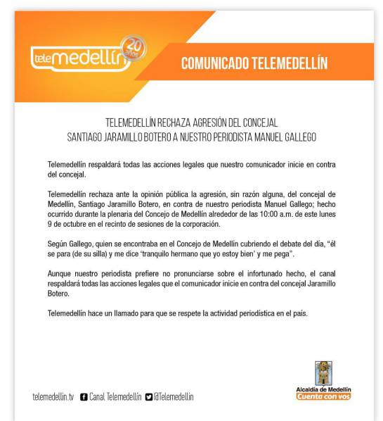 Investigan a concejal de medellín por golpear a periodista de telemedellín: Polémica cachetada de concejal de Medellín a periodista Investigan a concejal de medellín por golpear a periodista de telemedellín: Polémica cachetada de concejal de Medellín a periodista