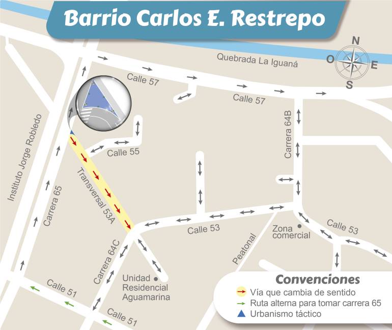 Cambio de sentido vial en la transversal 53A, entre las carreras 65 y 64C.