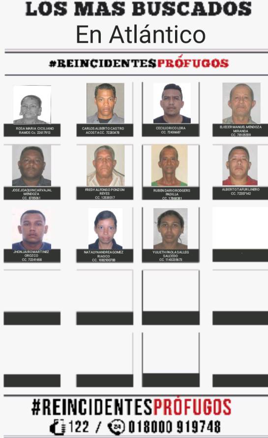 Los once reincidentes más buscados en Atlántico por hurto Los once reincidentes más buscados en Atlántico por hurto