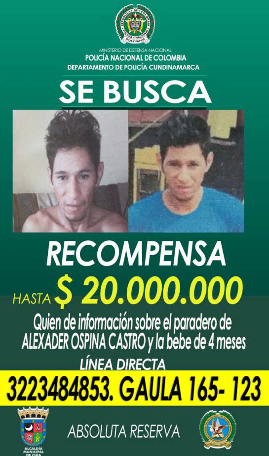 Búsqueda de menor de Chía y su secuestrador: Recompensa por información de niña desaparecida asciende a $20 millones Búsqueda de menor de Chía y su secuestrador: Recompensa por información de niña desaparecida asciende a $20 millones