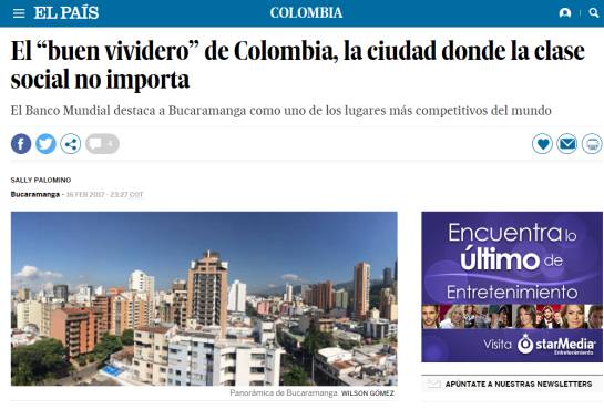 BUCARAMANGA MEDIOS DE COMUNICACIÓN: El País destaca a Bucaramanga como "un buen vividero" BUCARAMANGA MEDIOS DE COMUNICACIÓN: El País destaca a Bucaramanga como "un buen vividero"