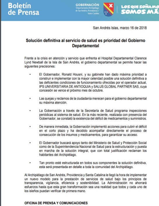 Problemas de prestación de servicios de salud en San Andrés: Gobernación reconoce crisis en hospital de San Andrés Problemas de prestación de servicios de salud en San Andrés: Gobernación reconoce crisis en hospital de San Andrés