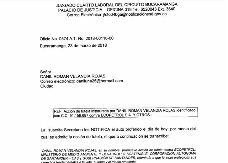 Tutela ordena a Ecopetrol contener definitivamente derrame de crudo: Tutela ordena a Ecopetrol contener definitivamente derrame de crudo