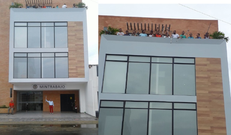 Mineros protestando en edificio del Ministerio del Trabajo en Cúcuta