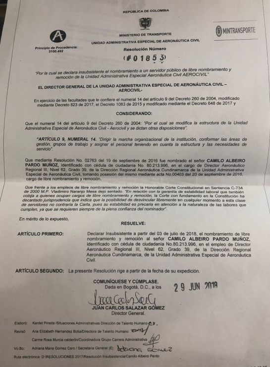 Aeropuerto El Dorado de Bogotá: Aerocivil declara insubsistente al director regional de Cundinamarca Aeropuerto El Dorado de Bogotá: Aerocivil declara insubsistente al director regional de Cundinamarca