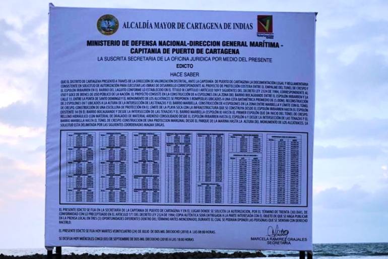 Instalan vallas del edicto del macroproyecto de Protección Costera: Instalan vallas del edicto del macroproyecto de Protección Costera