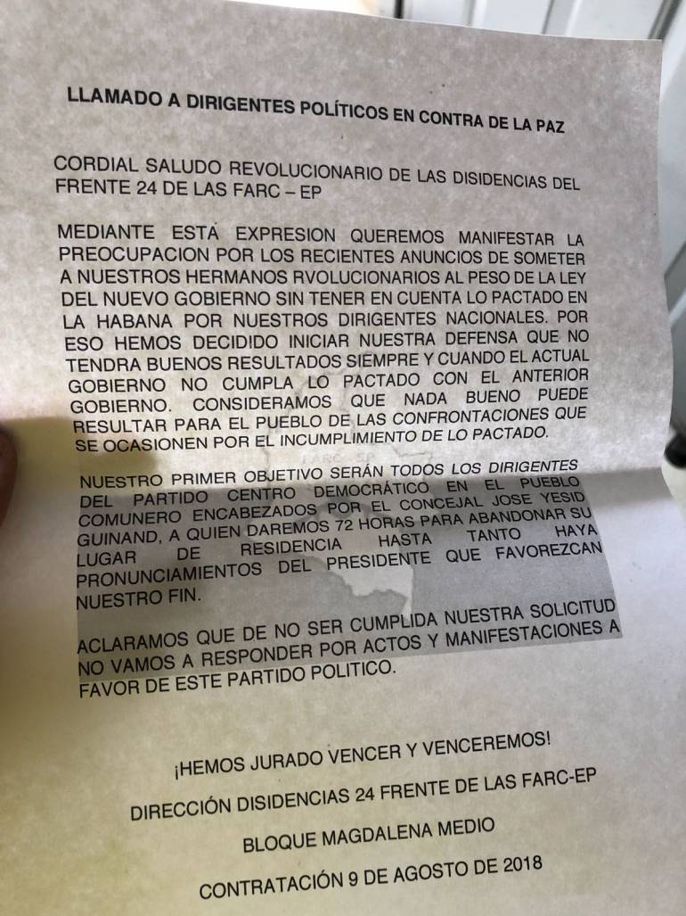 AMANEZAS, CONCEJAL SOCORRO, INVESTIGAN, PANFLETO: Con un panfleto amenazan de muerte a Concejal de Santander