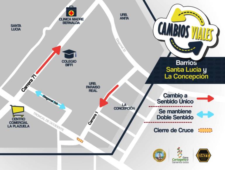 Cambios viales en barrios Santa Lucía y Concepción en el sur de Cartagena: Cambios viales en barrios Santa Lucía y Concepción en el sur de Cartagena