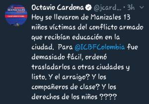 Twitter publicado por el alcalde Octavio Cardona León Twitter publicado por el alcalde Octavio Cardona León