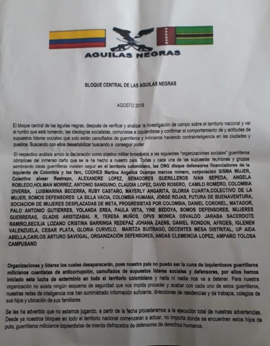 Amenazas terroristas: Panfletos y asesinatos intimidan a pobladores del occidente Nariño Amenazas terroristas: Panfletos y asesinatos intimidan a pobladores del occidente Nariño