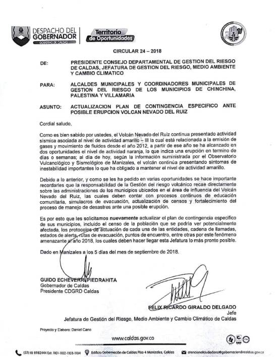 Circular del Consejo Departamental de Gestión del Riesgo Circular del Consejo Departamental de Gestión del Riesgo