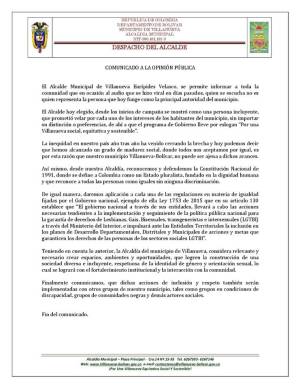 Discriminación LGBTI: Denuncian a alcalde de Villanueva, Bolívar, por discriminación a LGBTI Discriminación LGBTI: Denuncian a alcalde de Villanueva, Bolívar, por discriminación a LGBTI