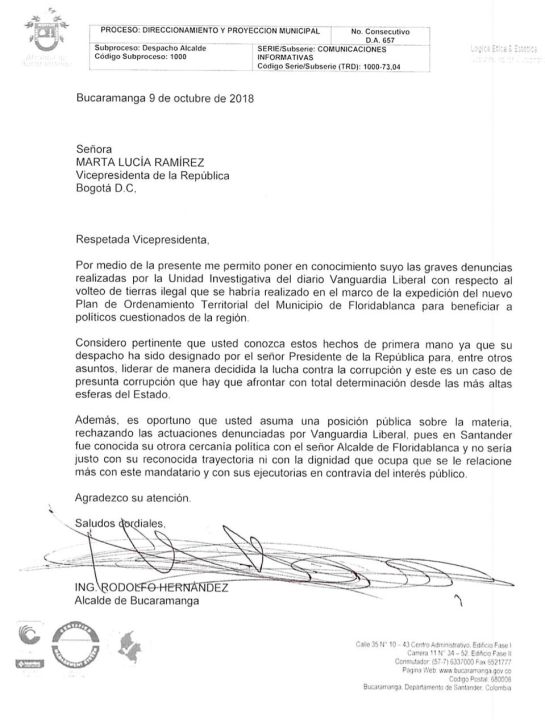 BUCARAMANGA FLORIDABLANCA CARTA MARTHA LUCÍA RAMÍREZ POT: La curiosa carta que escribió el alcalde de Bucaramanga BUCARAMANGA FLORIDABLANCA CARTA MARTHA LUCÍA RAMÍREZ POT: La curiosa carta que escribió el alcalde de Bucaramanga