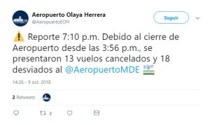 Olaya, Herrera, Medellín, Aeropuerto, cerrado, lluvias, mal tiempo: Aeropuerto de Medellín canceló 13 vuelos por mal tiempo Olaya, Herrera, Medellín, Aeropuerto, cerrado, lluvias, mal tiempo: Aeropuerto de Medellín canceló 13 vuelos por mal tiempo