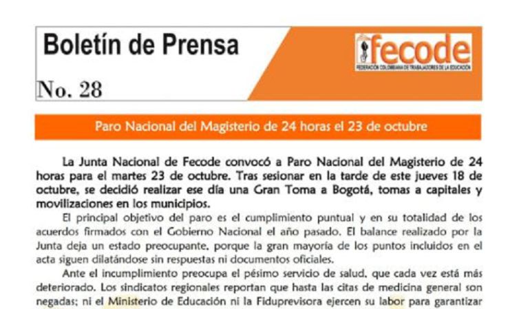 Paro 24 horas de Fecode