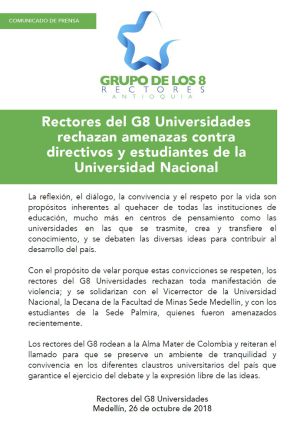 Rectores, Medellín, Antioquia, Universidades, amenazas, directivos, UNAL: Rectores de Antioquia rechazaron amenazas a directivos de la UNAL Rectores, Medellín, Antioquia, Universidades, amenazas, directivos, UNAL: Rectores de Antioquia rechazaron amenazas a directivos de la UNAL