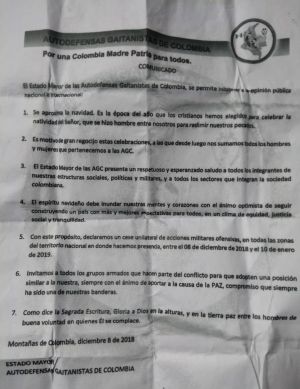 CLAN GOLFO, AUTODEFENSAS, GAITANISTAS, CESE UNILATERAL, NAVIDAD, URABÀ: AGC anunció cese de actividades ilegales durante navidad en Antioquia CLAN GOLFO, AUTODEFENSAS, GAITANISTAS, CESE UNILATERAL, NAVIDAD, URABÀ: AGC anunció cese de actividades ilegales durante navidad en Antioquia