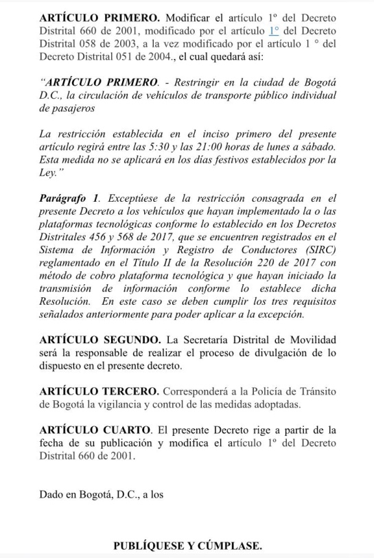 Pico y placa taxis en Bogotá: Retiran pico y placa para taxis con plataforma tecnológica Pico y placa taxis en Bogotá: Retiran pico y placa para taxis con plataforma tecnológica