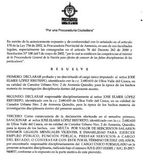 La procuraduría provincial de Armenia dio a conocer decisión en primera instancia La procuraduría provincial de Armenia dio a conocer decisión en primera instancia