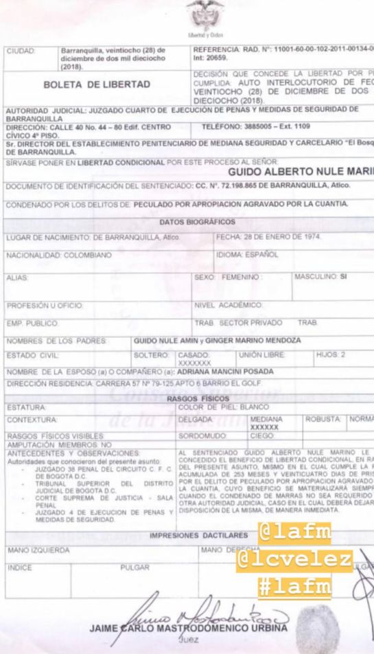 Condenado: Juez de Barranquilla concedió libertad condicional a Guido Nule Marino Condenado: Juez de Barranquilla concedió libertad condicional a Guido Nule Marino