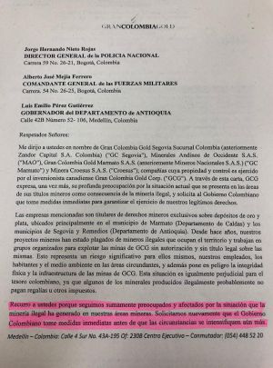 MULTINACIONAL, ACCIONES, MILITARES, GRAN COLOMBIA GOLD: Multinacional pide al Gobierno acciones militares contra minería ilegal MULTINACIONAL, ACCIONES, MILITARES, GRAN COLOMBIA GOLD: Multinacional pide al Gobierno acciones militares contra minería ilegal