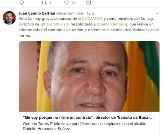 BUCARAMANGA TRÁNSITO CONTRATACIÓN: Piden investigar contrato de Tránsito BUCARAMANGA TRÁNSITO CONTRATACIÓN: Piden investigar contrato de Tránsito