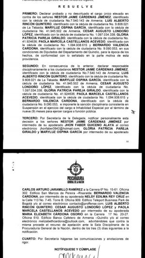 Fallo en primera instancia de la Procuraduría General de la Nación Fallo en primera instancia de la Procuraduría General de la Nación