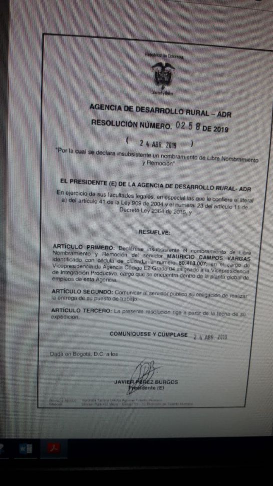 Declaran insubsistente a Mauricio Campos de cargo en la ADR: Declaran insubsistente a Mauricio Campos de cargo en la ADR Declaran insubsistente a Mauricio Campos de cargo en la ADR: Declaran insubsistente a Mauricio Campos de cargo en la ADR
