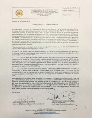 DEUDAS SALUD SANTANDER SERVICIOS MÉDICOS UCI SOCORRO: Cierran UCI del hospital del Socorro DEUDAS SALUD SANTANDER SERVICIOS MÉDICOS UCI SOCORRO: Cierran UCI del hospital del Socorro