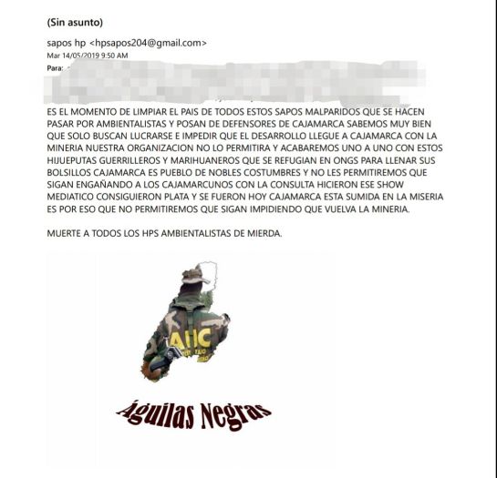 Panfleto con el que intimidaron a los ambientalistas Panfleto con el que intimidaron a los ambientalistas