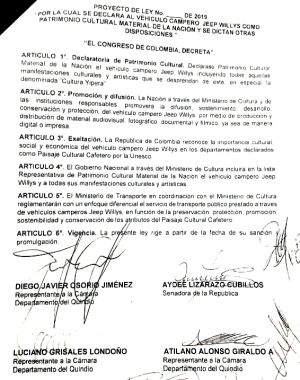 El proyecto de ley fue presentado por los congresistas del Quindío El proyecto de ley fue presentado por los congresistas del Quindío
