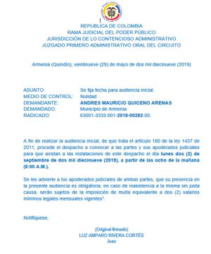 Demanda de nulidad de valorización en Armenia sigue su trámite en juzgados Demanda de nulidad de valorización en Armenia sigue su trámite en juzgados