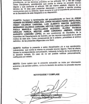 10 diputados fueron absueltos del proceso que adelantaba el ministerio público. 10 diputados fueron absueltos del proceso que adelantaba el ministerio público.