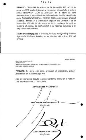 POLÉMICA: Declaran nulo nombramiento de Luisa León como defensora del Pueblo Quindío POLÉMICA: Declaran nulo nombramiento de Luisa León como defensora del Pueblo Quindío