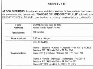 Vías cerradas en el Quindío por competencia ciclística Vías cerradas en el Quindío por competencia ciclística