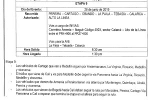 Vías cerradas y alternativas nacionales por vuelta ciclística Vías cerradas y alternativas nacionales por vuelta ciclística