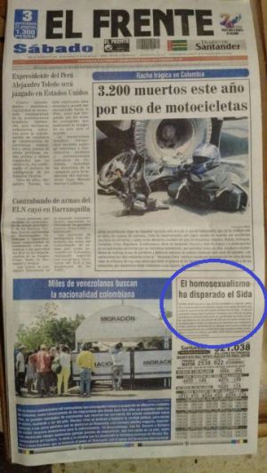 PUBLICACION HOMOFOBICA PERIODICO EL FRENTE SANTANDER: Comunidad Lgbti rechazó publicación homófoba PUBLICACION HOMOFOBICA PERIODICO EL FRENTE SANTANDER: Comunidad Lgbti rechazó publicación homófoba