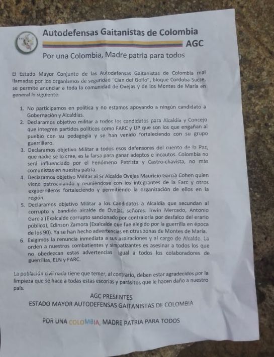 Lideres Sociales: Analizan amenazas a líderes y a alcalde de Montes de María Lideres Sociales: Analizan amenazas a líderes y a alcalde de Montes de María