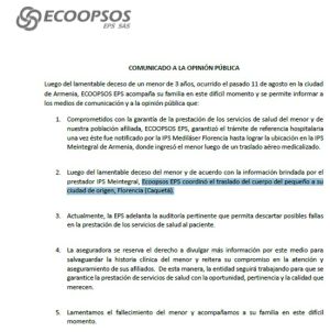 Comunicado Ecoopsos EPS Comunicado Ecoopsos EPS